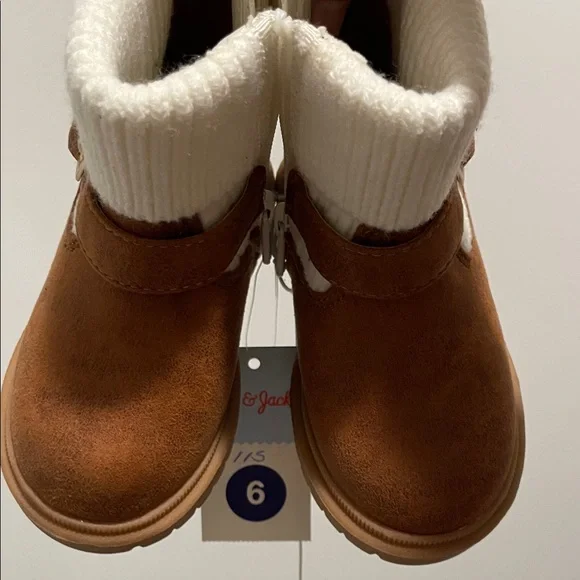 Cat & Jack Tan Kids Boots with Cream Cuffs - Picture 4 of 7